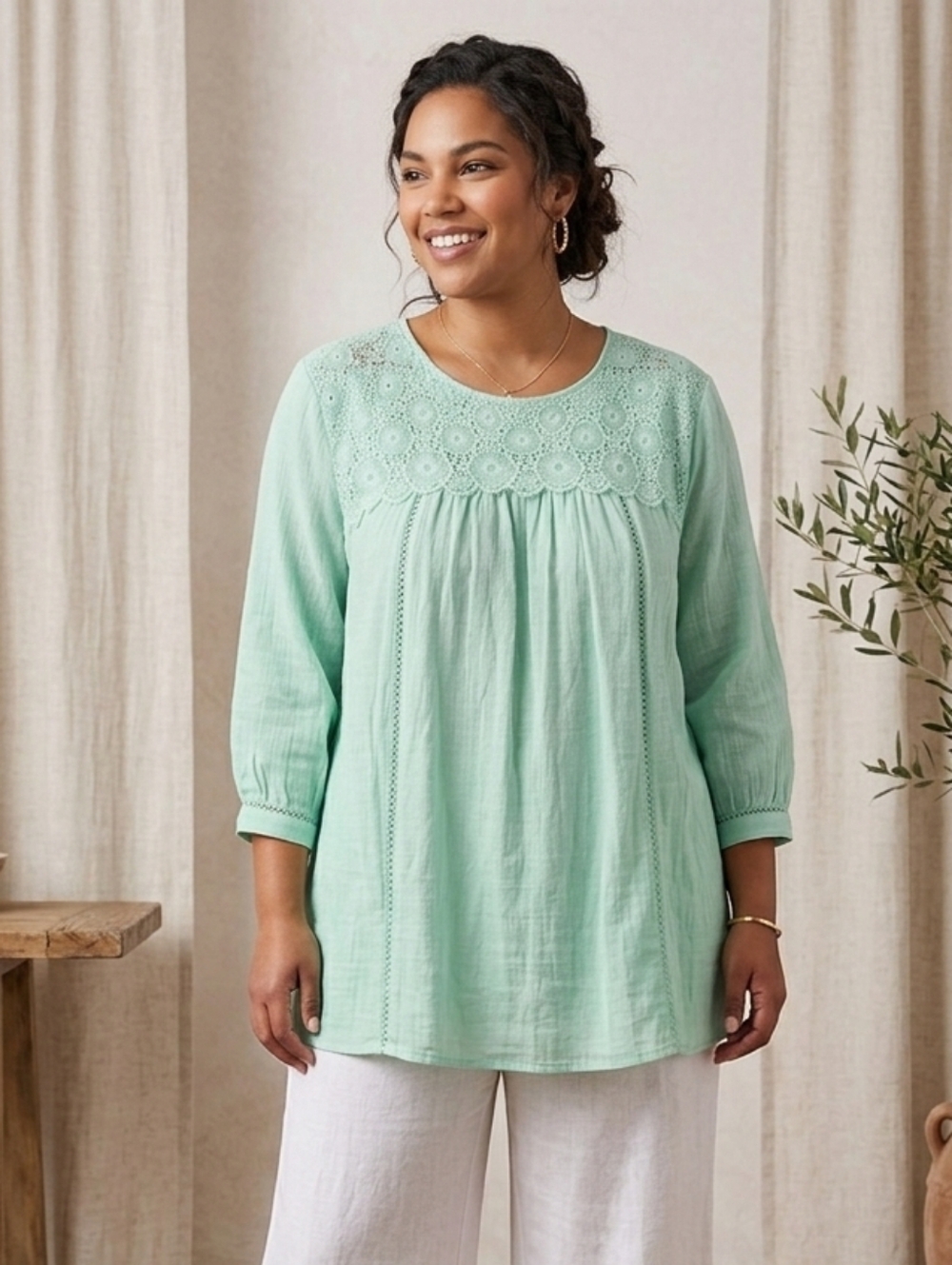 Casual Boho 1X Lace Babydoll Summer Pastel Pullover Cottagecore Tunic Top New